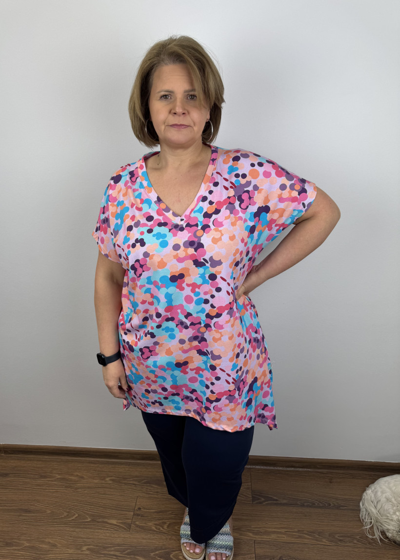 Tunika w serek z rogami, kolorowe kropki - ww - 7702 - róż