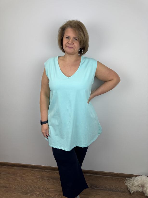 Tunika w serek bez rękawów - ww - 3442 - mięta