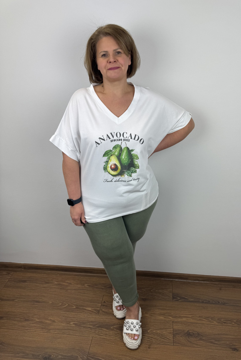 Bluzka w serek, awokado - wł. - 25122 - biała