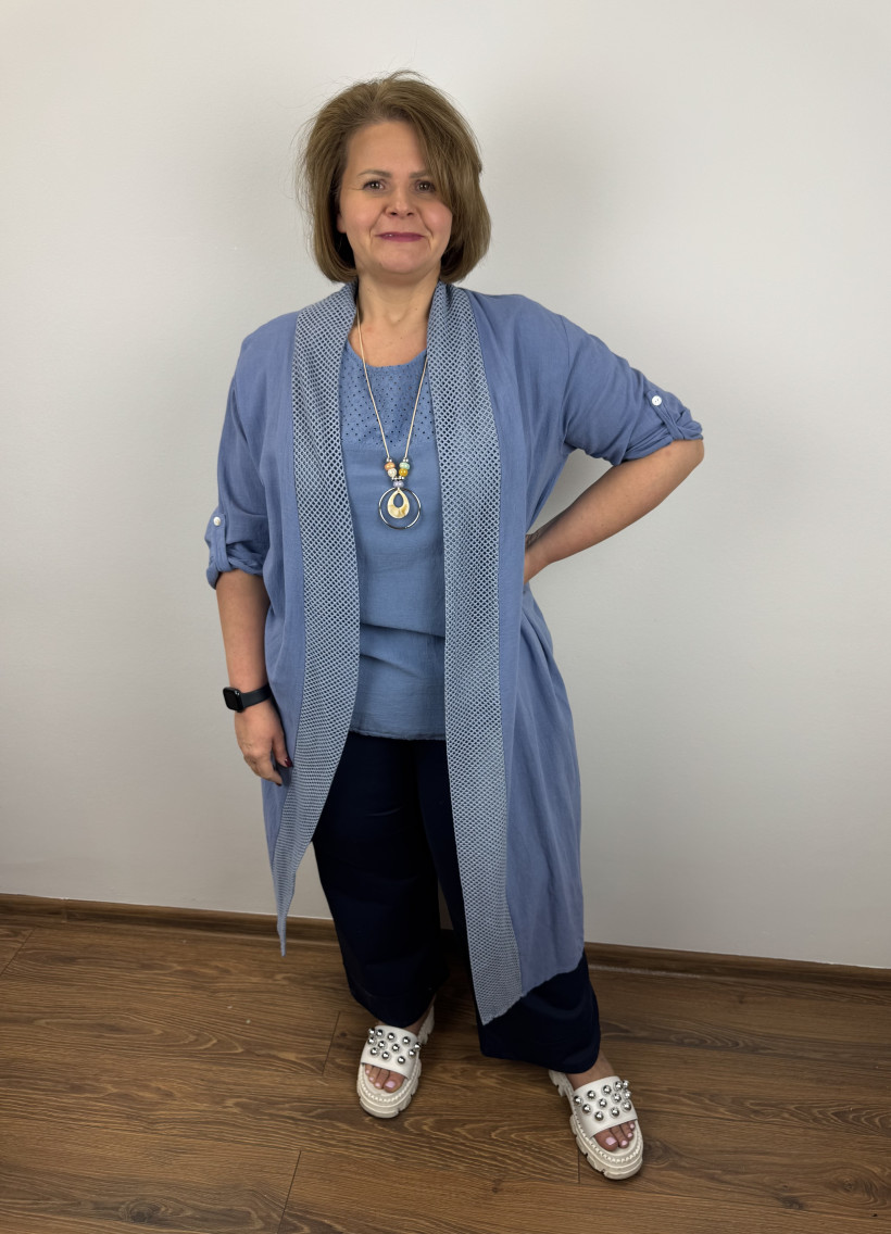 Narzutka /Płaszczyk wykończony siateczką - wł. - 3627 - jeans