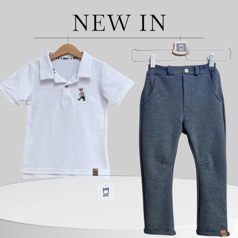 KOSZULKA POLO BIAŁA MIŚ beżowy MIMI