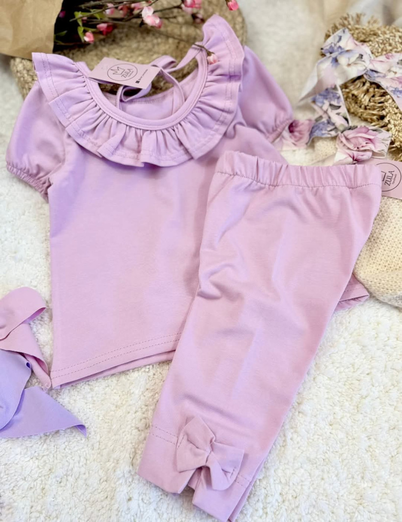 Leginsy 3/4 z kokardkami lila Zula