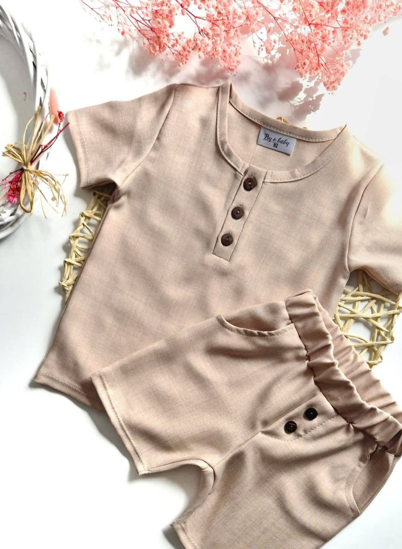 Komplet z lnem beż By o Baby