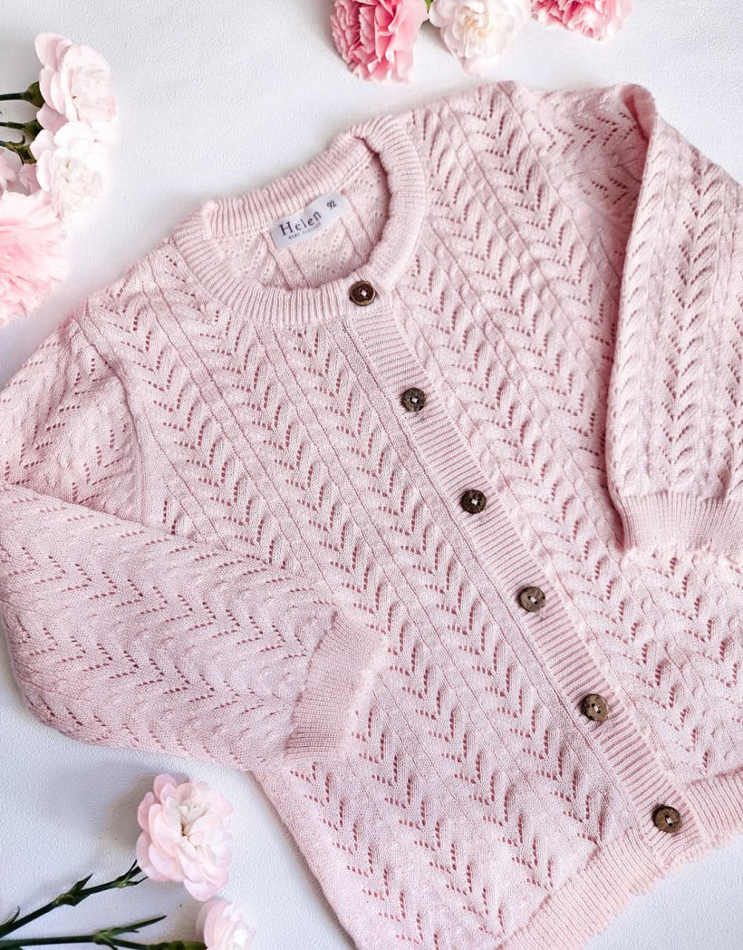 SWETEREK AŻUROWY JASNY RÓŻ HELEN