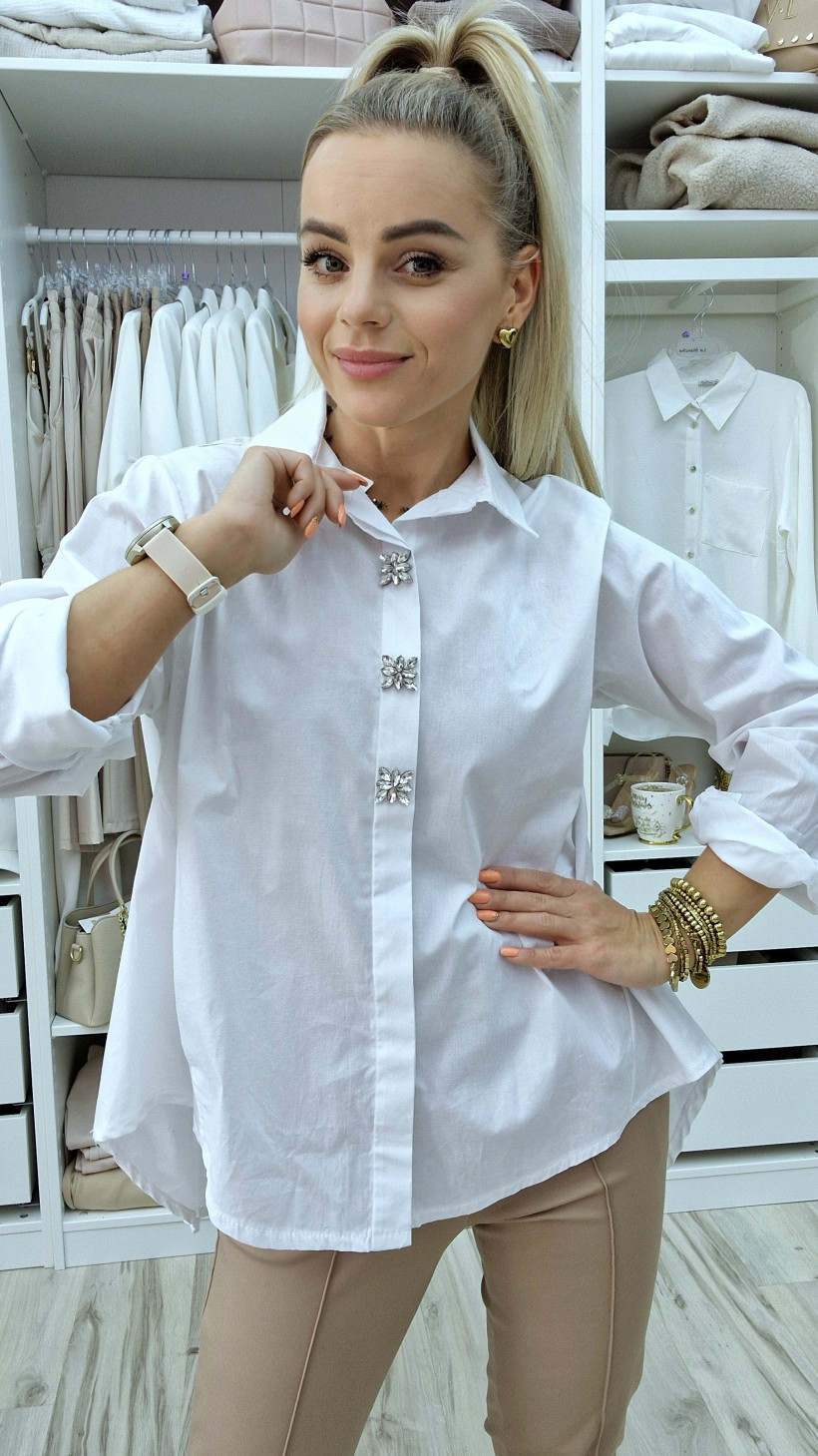 koszula biała z 3 cyrkoniowymi guzikami