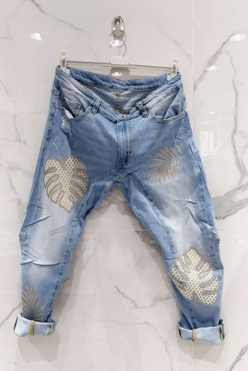 jeans feuille doré