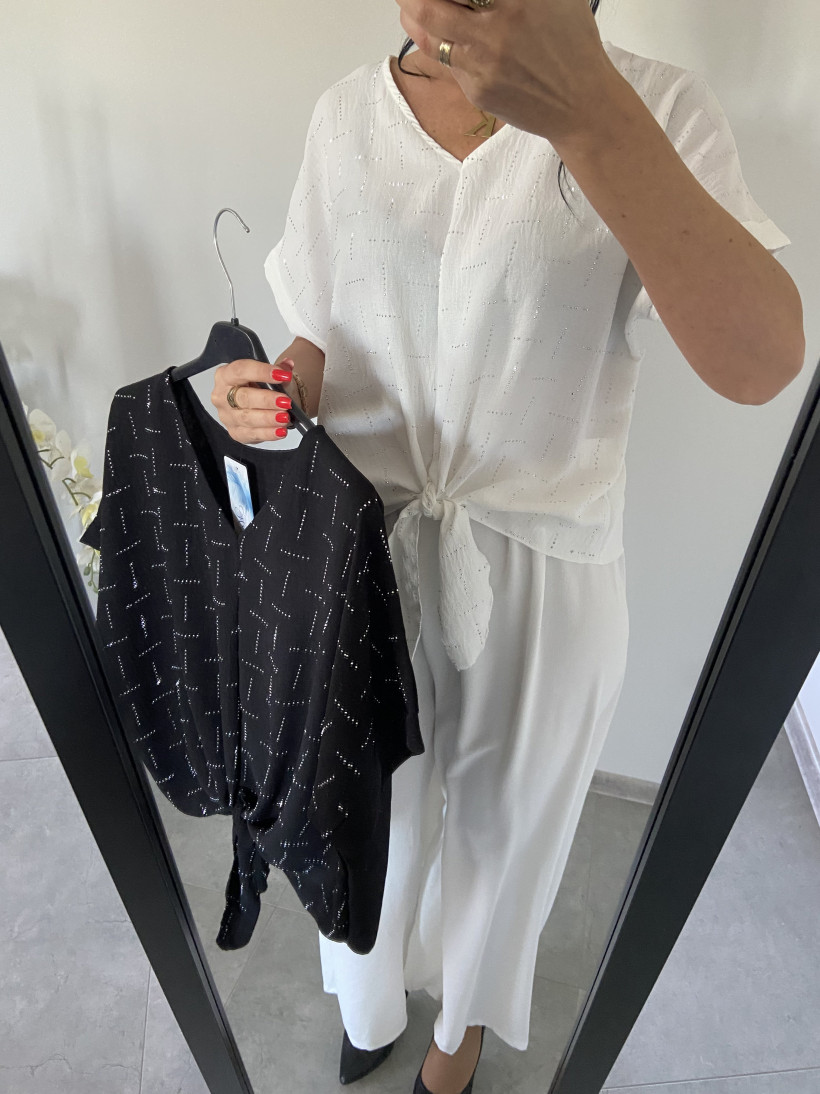 Bluzka 512 z wiązaniem i cyrkonami 