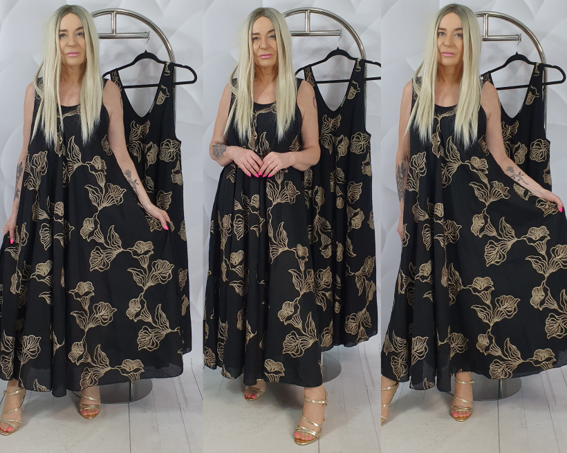 SUKIENKA MORTON 6862 SWH CZARNA -ZŁOTE ZDOBIENIA