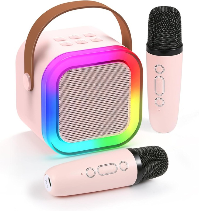 Bezprzewodowy Zestaw Do Karaoke Dla Dzieci Bluetooth Głośnik + 2 mikrofony RÓŻOWY