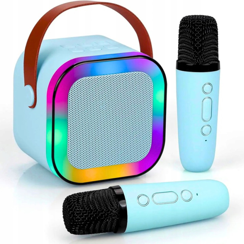 Bezprzewodowy Zestaw Do Karaoke Dla Dzieci Bluetooth Głośnik + 2 mikrofony BŁĘKITNY