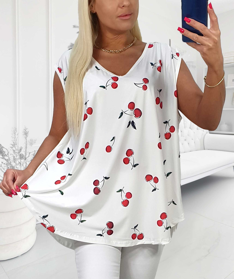 Top Plus Size Milly White Cherry