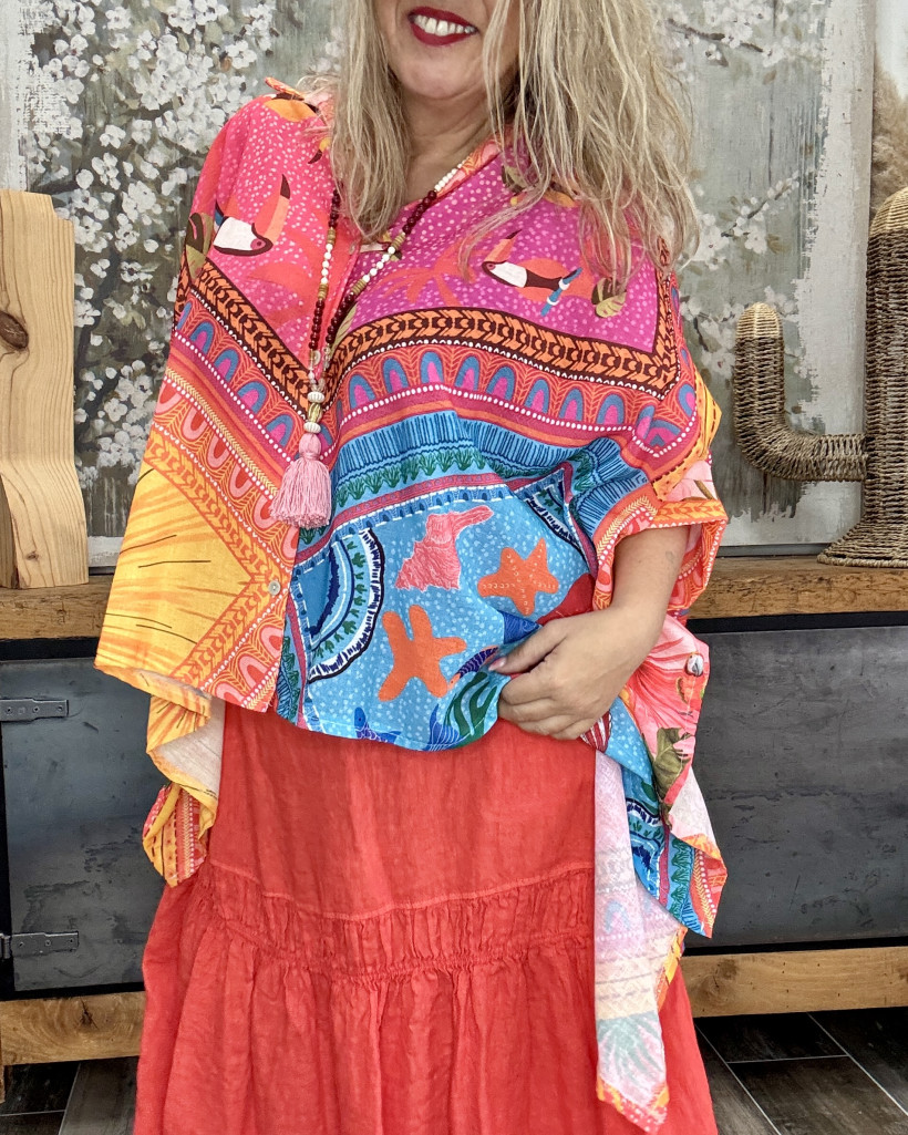 Réf 4378 Chemise Poncho imprimé multicolor
