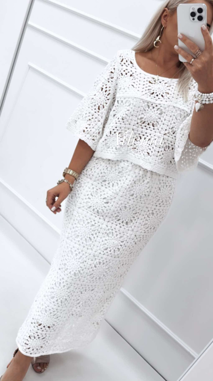 Komplet boho haft ab1301 top z spódnicą midi