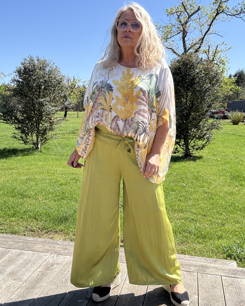 Réf 4379 Pantalon effet satin ceinture smoke 36 ➡️ 48