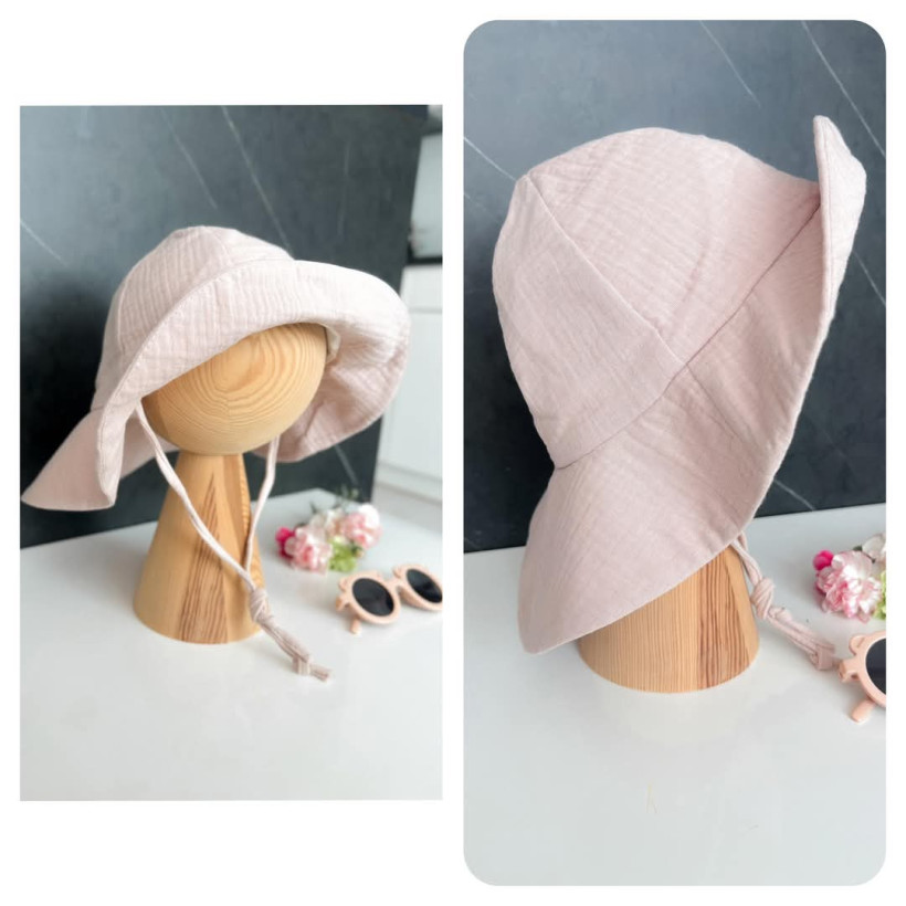 KAPELUSZ MUŚLIN BEŻOWY KAYA - ROZMIAR 1 - OBWÓD 52 CM (2-4 LATA), ROZMIAR 2 - OBWÓD 56 CM (WIEK 5-8 LAT)