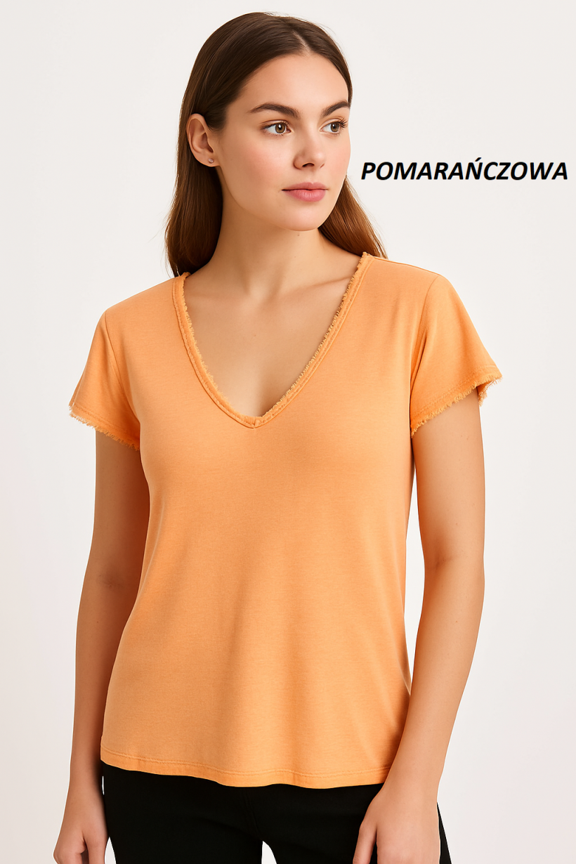 BLUZKA DEKOLT SEREK POSTRZĘPIONA MAŁA