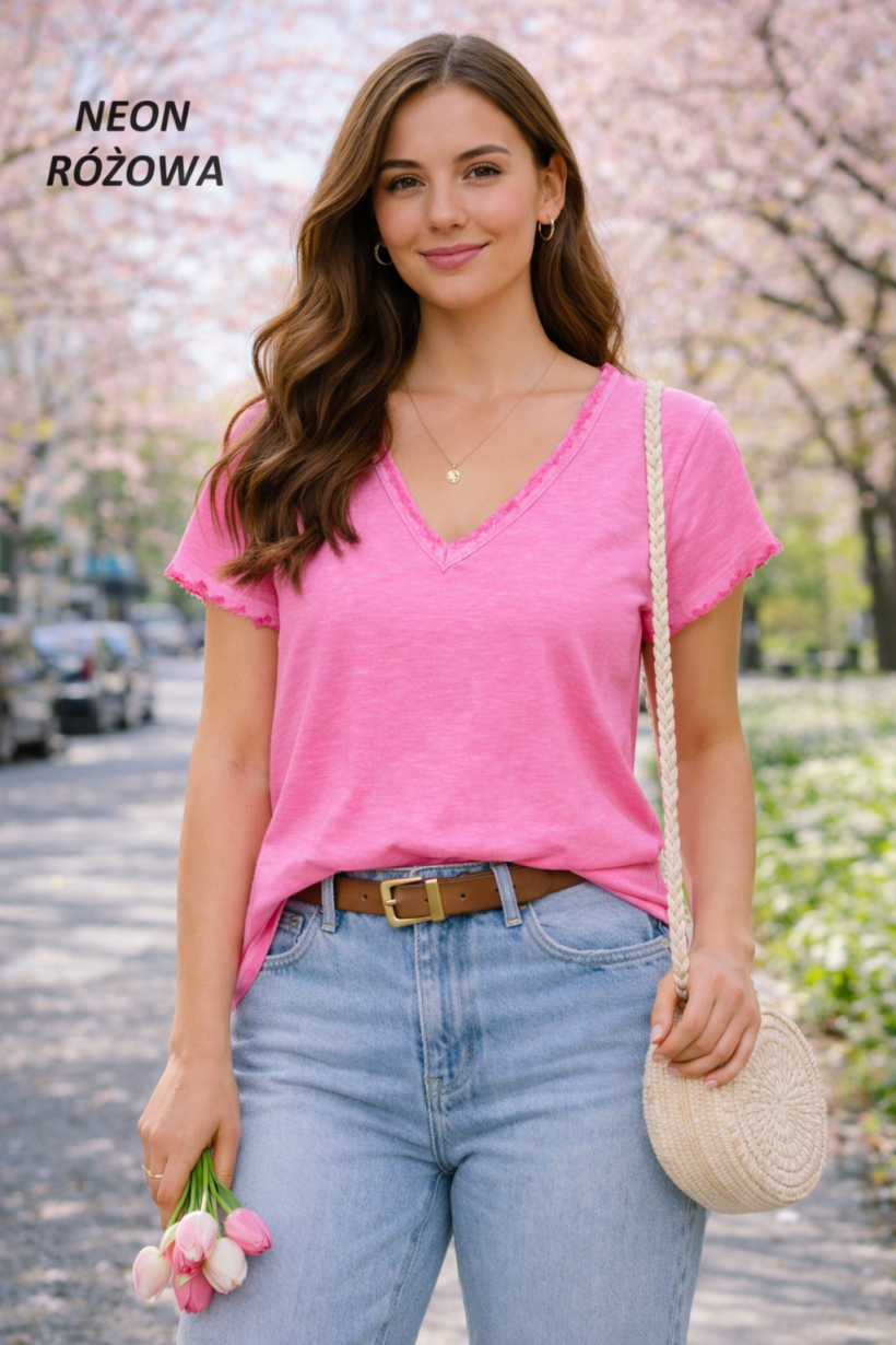 BLUZKA DEKOLT SEREK POSTRZĘPIONA MAŁA