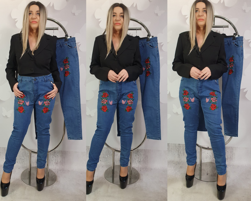 SPODNIE FAVIA 5975 RB1 BL HAFTOWANA RÓŻA %PRZECENA