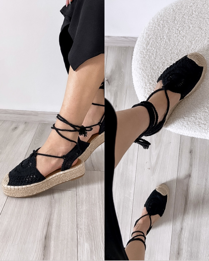 Espadryle boho czarne wiązane 