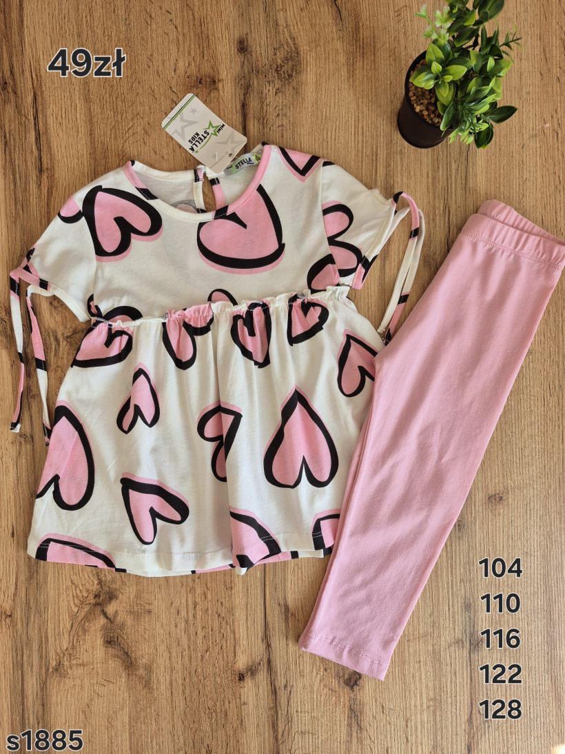 Komplet "mini stella kids"tunika w serca+ różowe sp