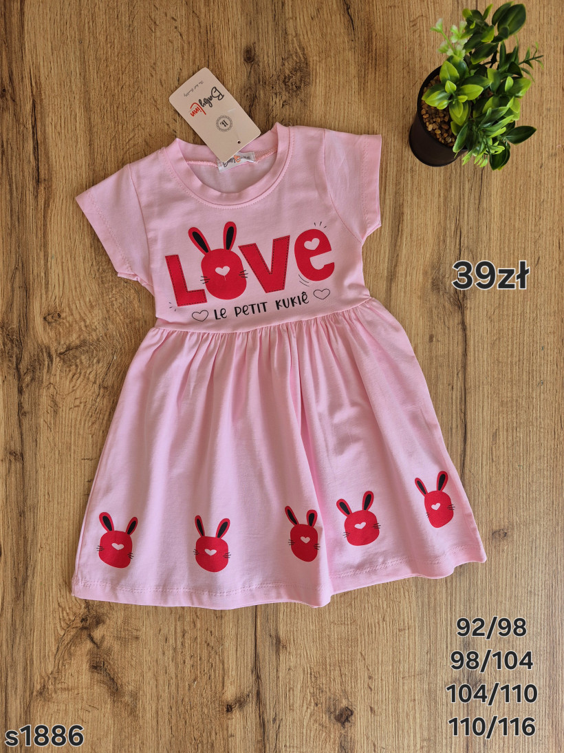 Różowa sukienka na lato "love" Baby linn