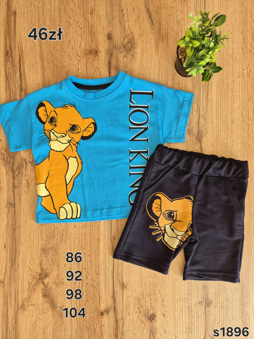 Komplet dla chłopca na lato "lion king" niebieska koszulka + czarne spodenki