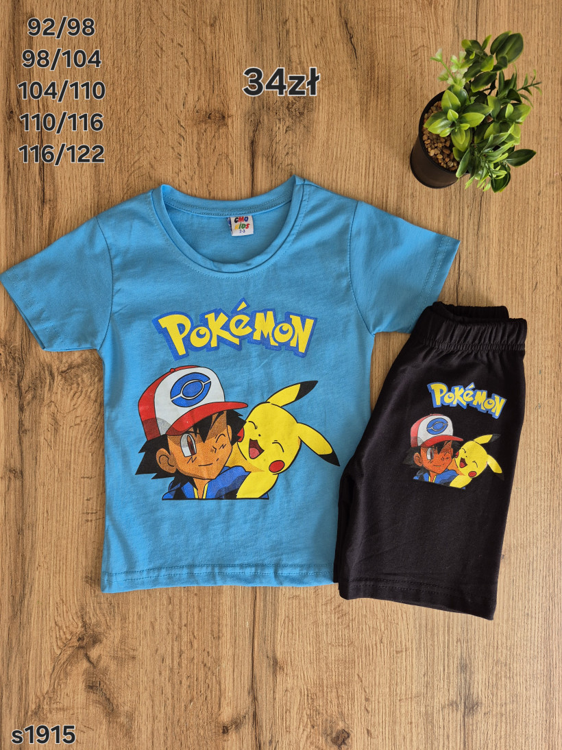 Komplet na lato "pokemon". Niebieska koszulka + spodenki