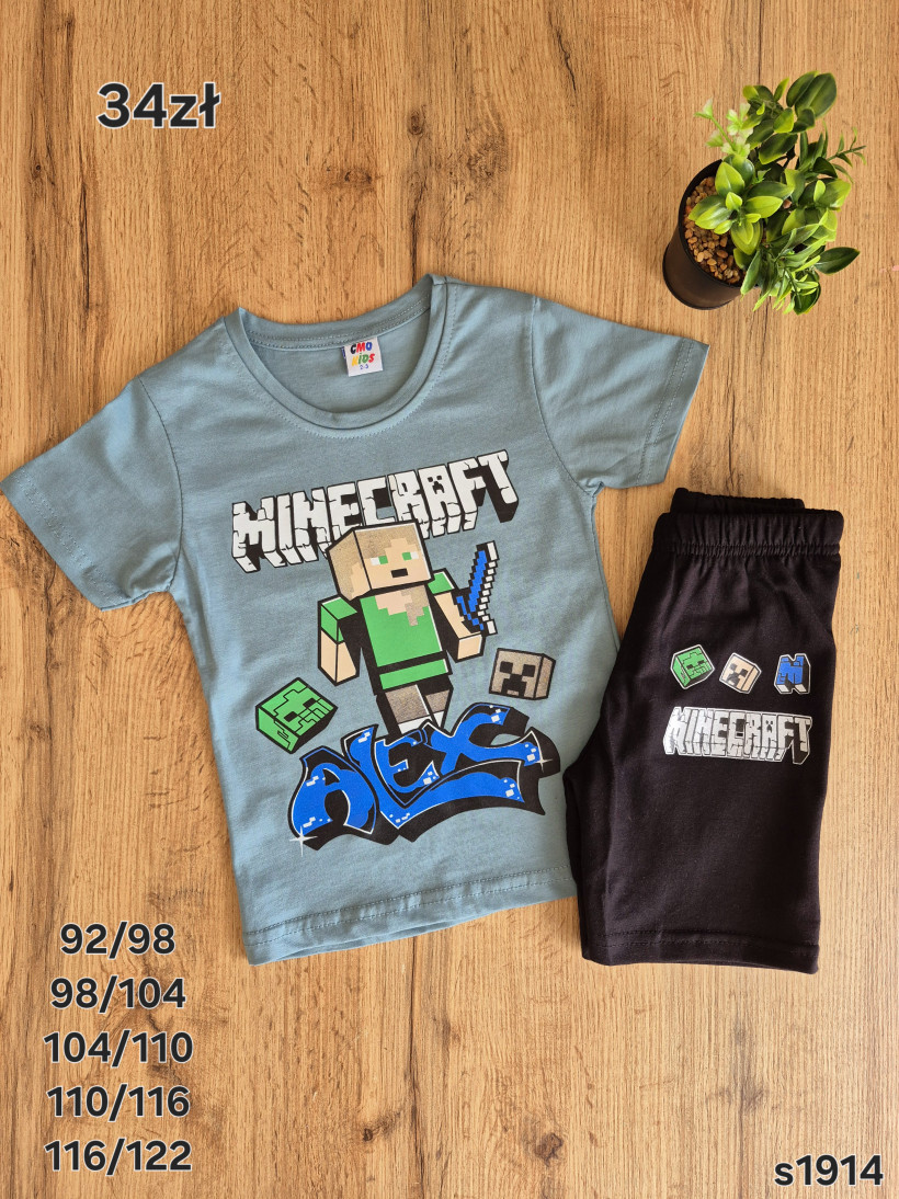 Komplet Minecraft. Szara koszulka czarne spodenki