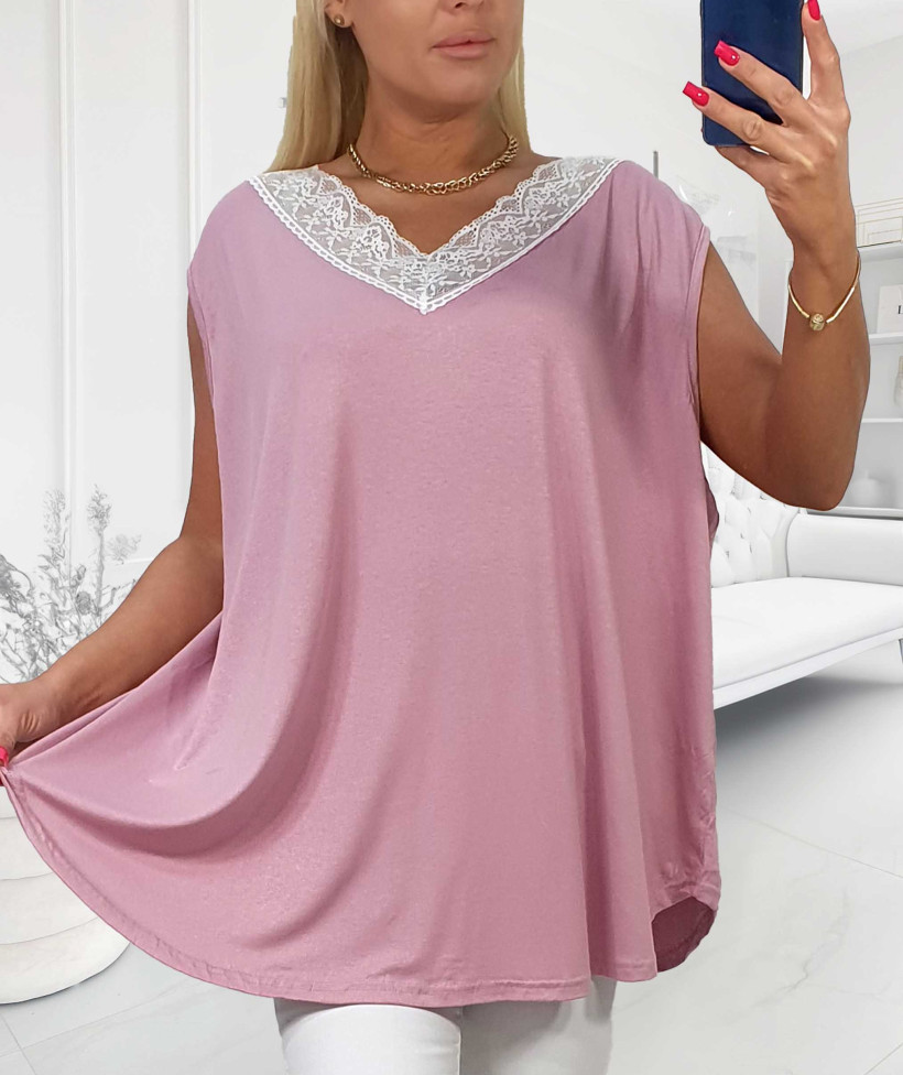 Top Plus Size Milly Koronka - róż