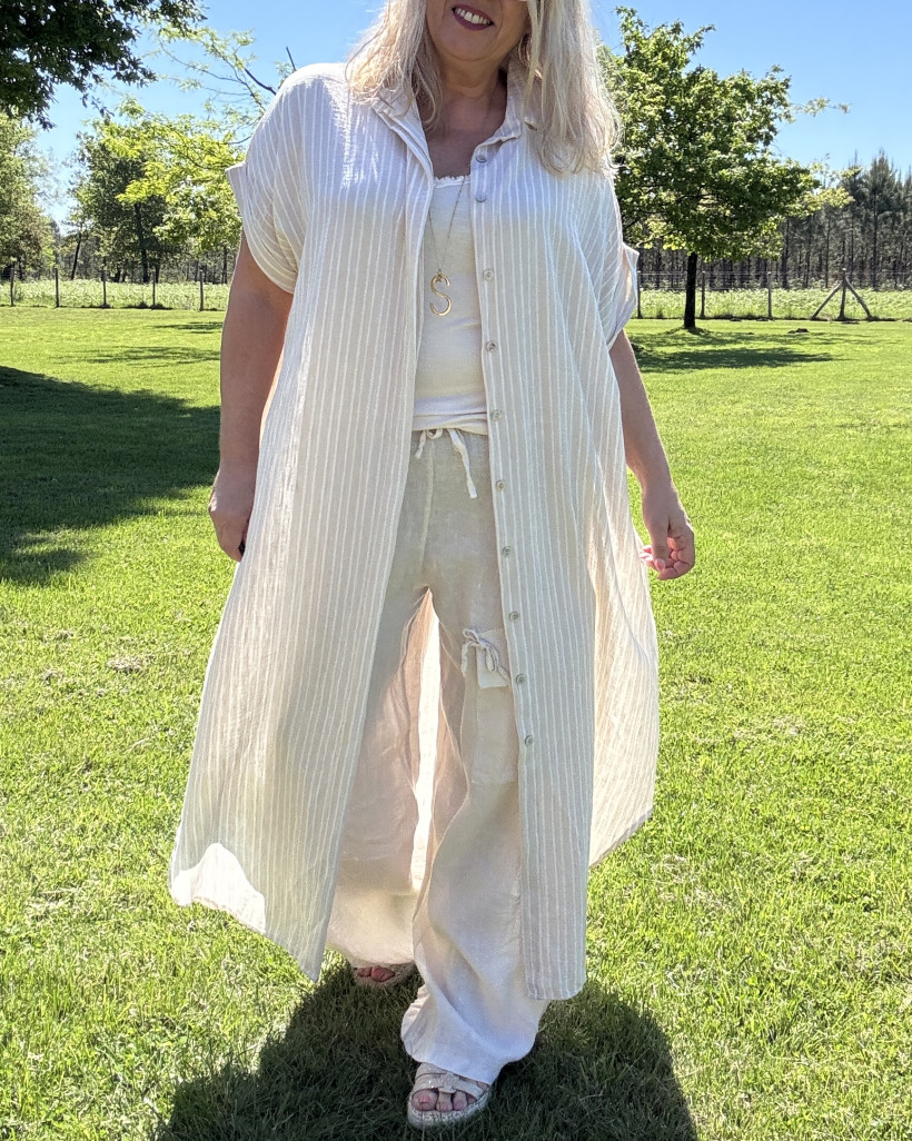Réf 4388 Robe chemise à rayures manche courte