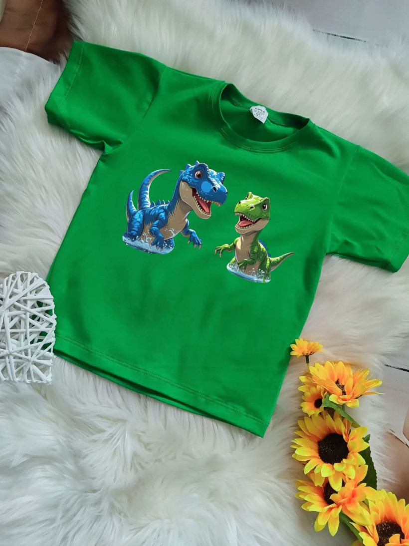 Koszulka dziecięca Emiś - Dinozaury, Zielona, Bawełna