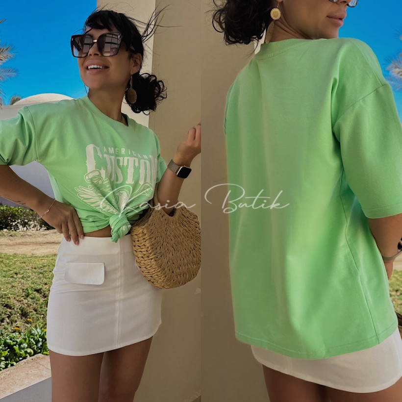 T-shirt Bawełniany American Custom Millagro Pastelowa Limonka