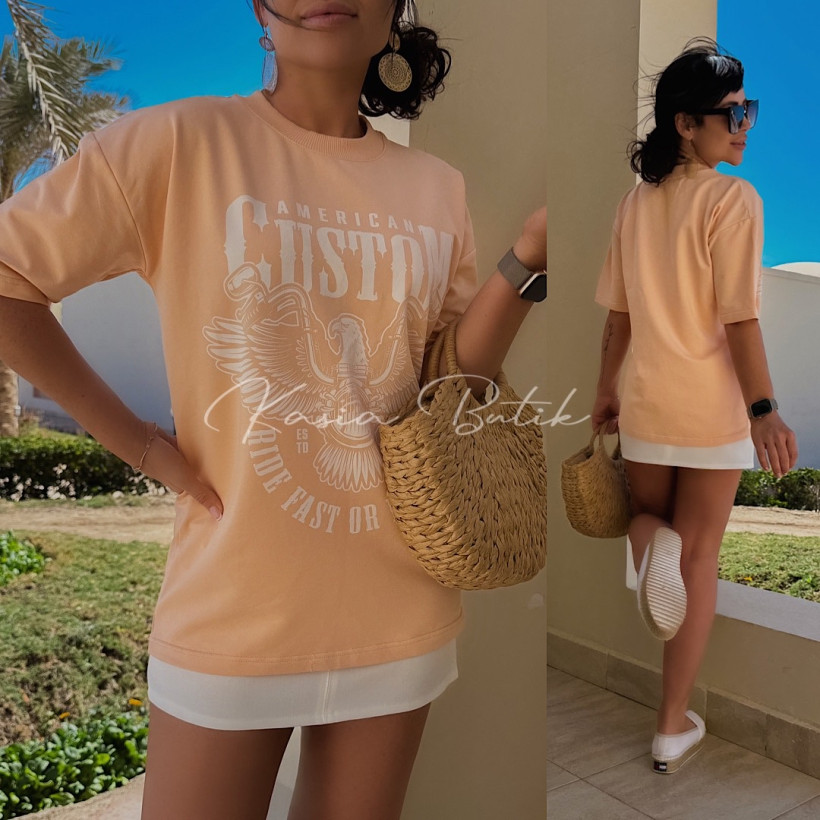 T-shirt Bawełniany American Custom Millagro Pastelowa Morela