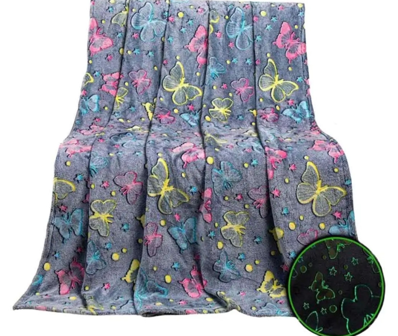 Koc świecący w ciemności 150x200cm motylki