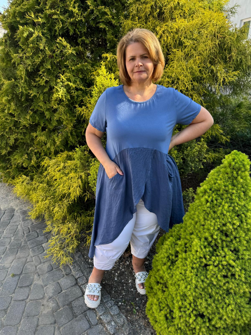 Italia - Tunika jednokolorowa lniano-bawełniana - wł. - 2734 - jeans