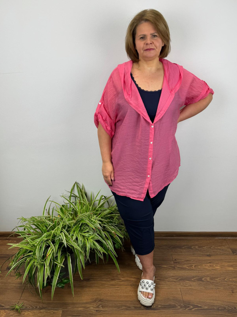 Italia - Koszula jednokolorowa mgiełka z kapturem - wł. - 660968 - malina