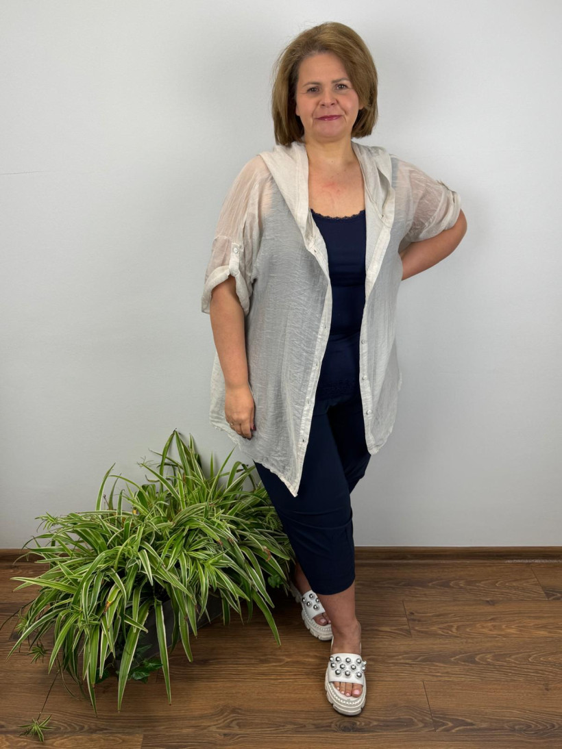 Italia - Koszula jednokolorowa mgiełka z kapturem - wł. - 660968 - beż