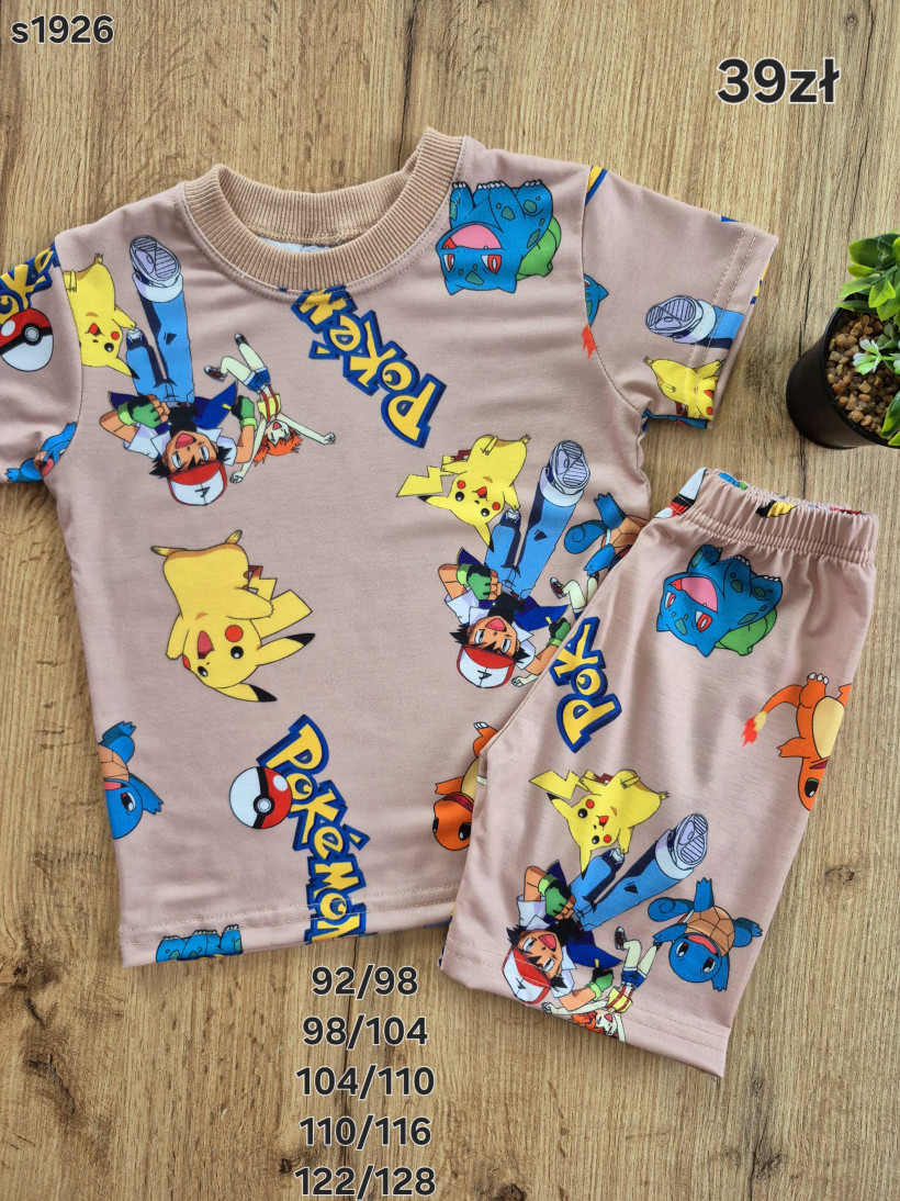 Cienki komplet/piżama beżowy pokem on