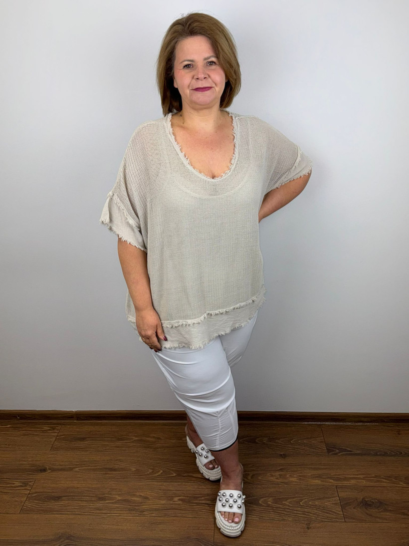 Bluzka w serek siateczka z topem na ramiączkach - wł. - 9861 - beż