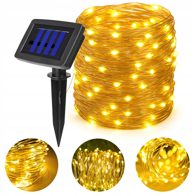 Lampki solarne 200 LED – ciepłe światło, girlanda ogrodowa zasilana słońcem