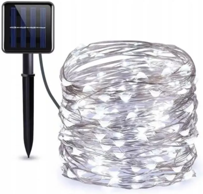 Druciki solarne 200 LED – zimne światło, dekoracyjne lampki ogrodowe zasilane energią słoneczną