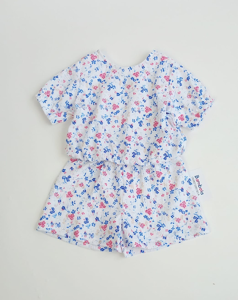 KOMPLET MUŚLIN BLUZKA + SZORTY KWIATKI BAMBOLA