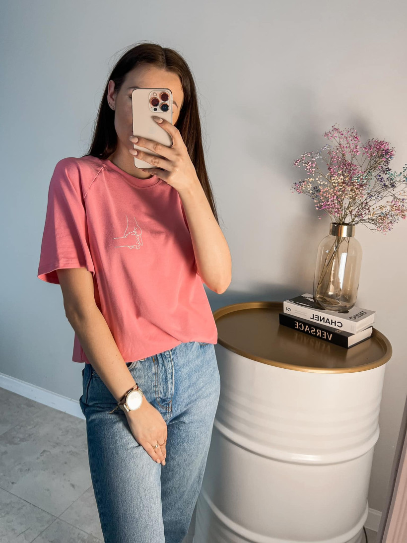 Różowa Koszulka Mama i Dziecko Kaya - Styl Basic