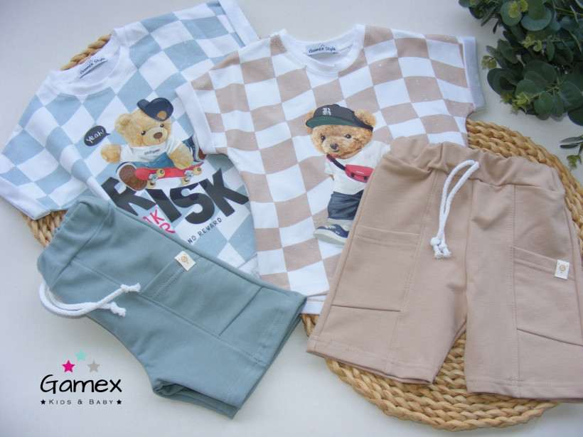 KOMPLET MIŚ SZACHOWNICA MIĘTOWA T-SHIRT + SZORTY GAMEX