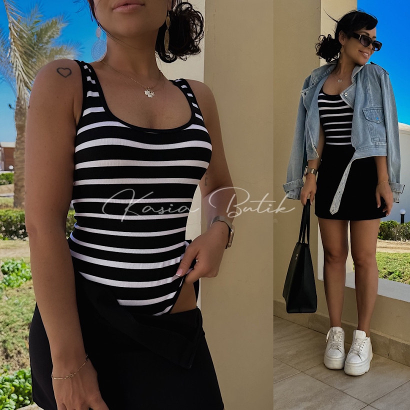 Body Modelujące Carla S900104 Stripes Czarno&Białe