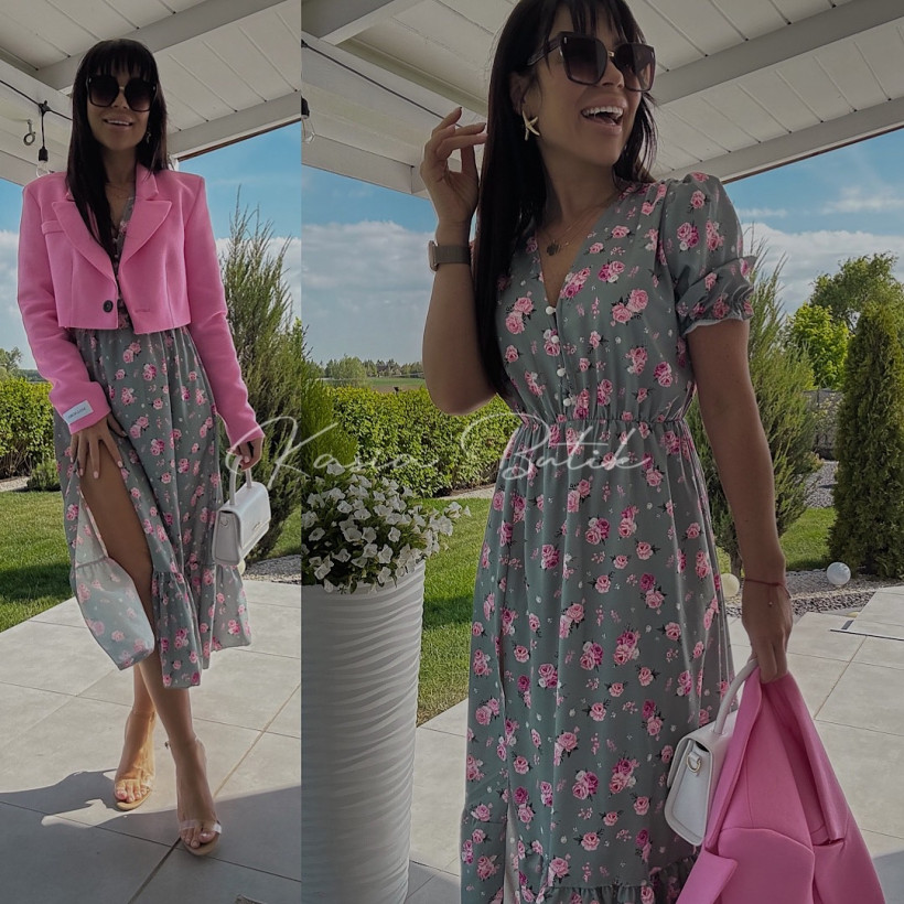 Sukienka Midi Madisson Flowers Szałwiowo&Różowa