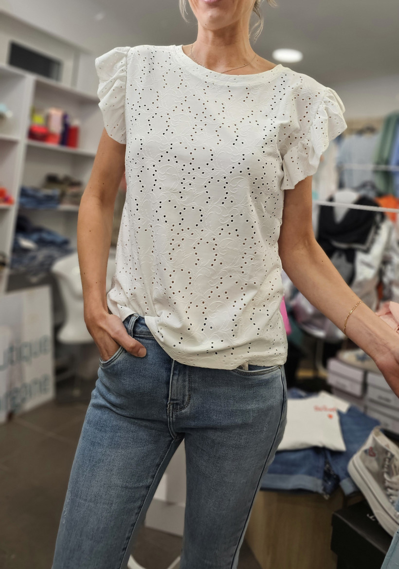 T SHIRT VOLANT AJOURE TU 34-38