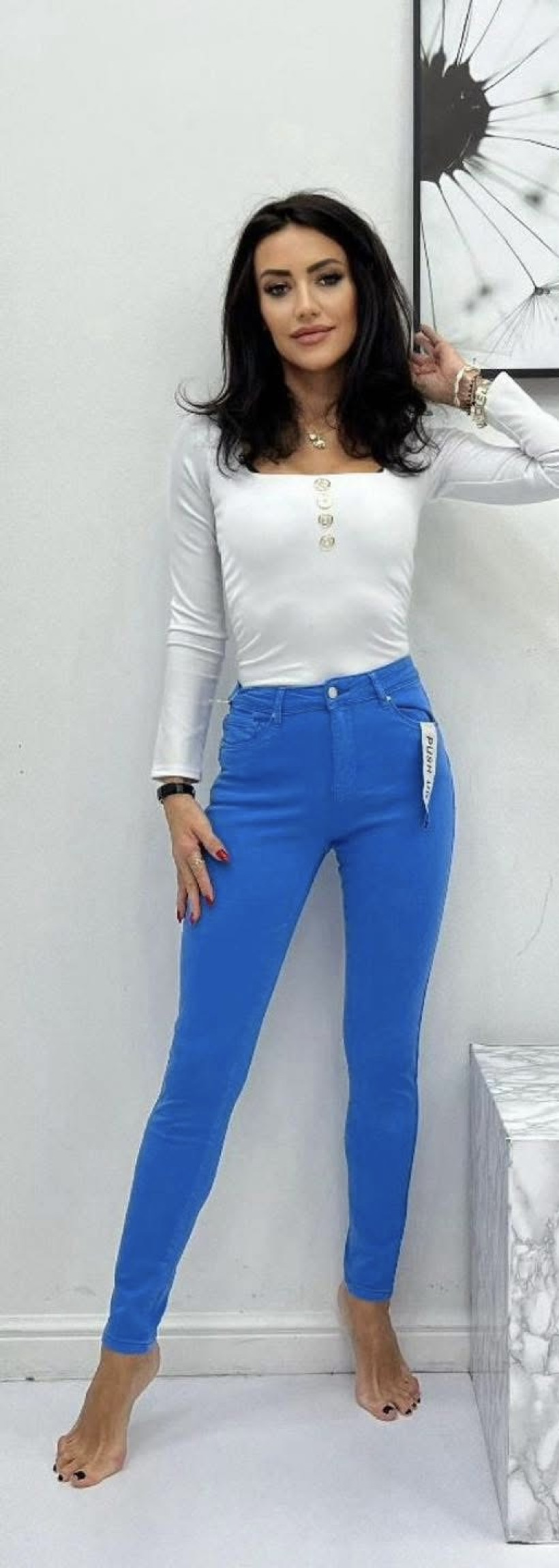 Spodnie jeansowe chabrowe slim