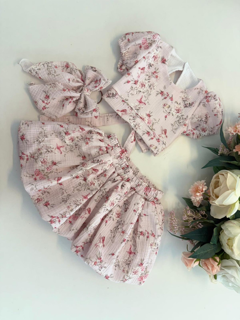 KOMPLET BLUZECZKA MUŚLIN  KWIATY + SPÓDNICZKA MAKBA