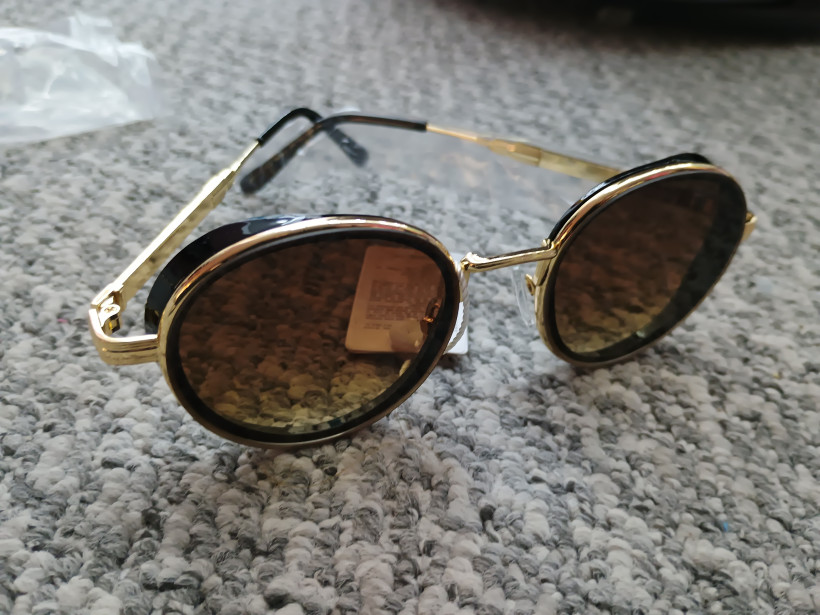 Okulary okrągłe brązowe ze złotem
